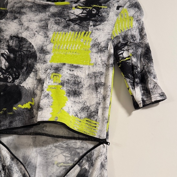 Topshop Neon Green Mini Dress with Midriff Zipper - Picture 4 of 6